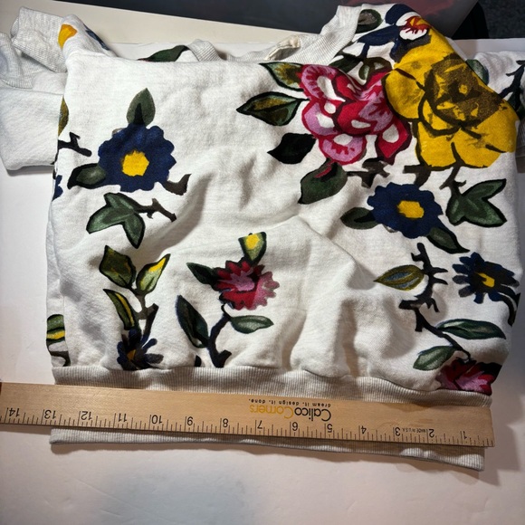 T.la Puff-Sleeved Pullover floral short sleeve sweatshirt sz XS yellow pink gray - Picture 11 of 12